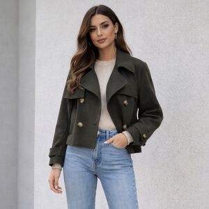 Mango Green Wool Blend Lapel Short Coat Jacket Size M